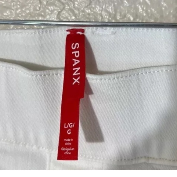 - SPANX Bright WHITE wide leg jeans pull-on stretch Size L Flattering  $148 NWT - Picture 6 of 6